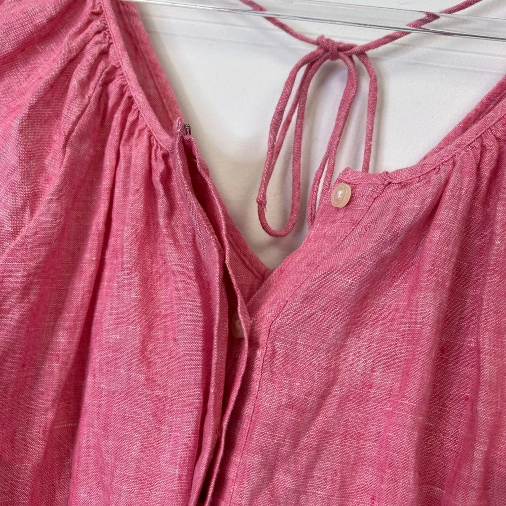 J. Crew Pink Linen Puff Sleeve Top Women's 4 Tie Back Beach Resort